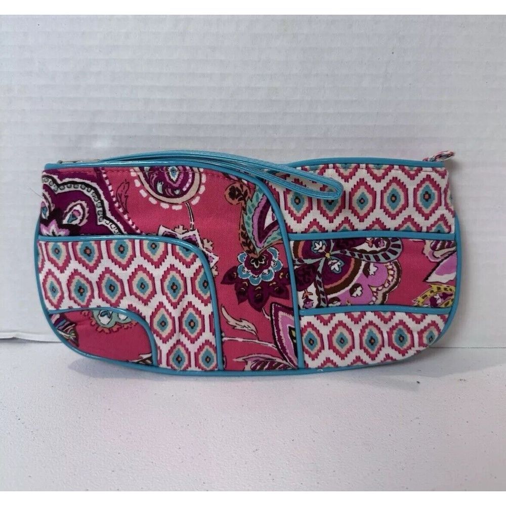 Vera Bradley Call Me Coral Jazzy Clutch Wrist Strap Zipper Closure Card Slots